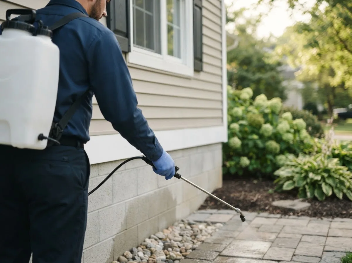 Pest control technician inspecting a home in Groveport, OH